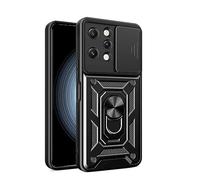 HAOYE Funda para Xiaomi Redmi 15C 4G, Shockproof Carcasa con Giratorio Anillo Kickstand y Cubierta Deslizante de la Cámara, PC y TPU Case Cover. Negro
