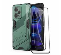 HAOYE Funda para Xiaomi Redmi Note 12 Pro+ (Plus) y 2 Cristal Templado, Carcasa Tough Robusta Armadura Híbrida TPU/PC, Interno TPU a Prueba de Golpes + Soporte Plegable. Verde