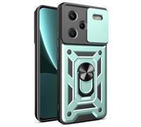 HAOYE Funda para Xiaomi Redmi Note 13 Pro+ Plus 5G, Shockproof Carcasa con Giratorio Anillo Kickstand y Cubierta Deslizante de la Cámara, PC y TPU Case Cover. Verde