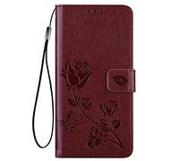 HAOYE Funda para Xiaomi Redmi Note 13 Pro+ Plus 5G, Suave PU/TPU Cuero Flip Carcasa Case Cover, Magnética en Relieve de la Rosa, Billetera con Soporte/Tapa Tarjetas. Marrón