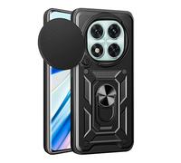 HAOYE Funda para Xiaomi Redmi Note 14 Pro 5G / Poco X7 5G, Shockproof Carcasa con Giratorio Anillo Kickstand y Cubierta Deslizante de la Cámara, PC y TPU Case Cover. Negro