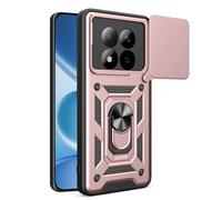 HAOYE Funda para Xiaomi Redmi Note 15 Pro 5G / Poco X8 5G, Shockproof Carcasa con Giratorio Anillo Kickstand y Cubierta Deslizante de la Cámara, PC y TPU Case Cover. Oro Rosa