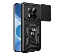 HAOYE Funda para Xiaomi Redmi Note 15 Pro+ Plus 5G / Poco M8 Pro 5G, Shockproof Carcasa con Giratorio Anillo Kickstand y Cubierta Deslizante de la Cámara, PC y TPU Case Cover. Negro