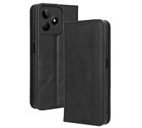 HAOYE Leather Folio Funda para Realme C53, PU + TPU Flip Carcasa de Cuero Libro Protector con Magnético y Ranuras para Tarjetas y Plegable de Soporte, Negro