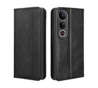 HAOYE Leather Folio Funda para Vivo V50 Lite 5G / 4G, PU + TPU Flip Carcasa de Cuero Libro Protector con Magnético y Ranuras para Tarjetas y Plegable de Soporte, Negro