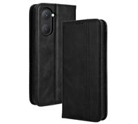 HAOYE Leather Folio Funda para Vivo Y28s 5G, PU + TPU Flip Carcasa de Cuero Libro Protector con Magnético y Ranuras para Tarjetas y Plegable de Soporte, Negro