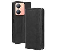 HAOYE Leather Folio Funda para Vivo Y36 4G, PU + TPU Flip Carcasa de Cuero Libro Protector con Magnético y Ranuras para Tarjetas y Plegable de Soporte, Negro