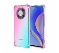 HAOYE para Huawei Nova Y90 Funda, Gradiente Transparente TPU Carcasa Cristal Ultra Slim Flexible Suave Silicona Bumper, Reforzar Esquinas Case Cover (Rosa/Verde)