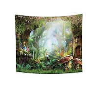 Haoyiyi 180x160cm Hongo Bosque Tapiz Elfen Casa de campo Bosque psicodélico Dibujos animados Colgante de pared Flores Bosque mágico escena de primaveraTapiz de pared diseño decoración de dormitorio