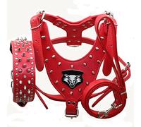 haoyueer Arnés de piel para perro mediano y grande con tachuelas y tachuelas para perro, juego de 3 piezas para Pit Bull, Mastín, Boxer, Bull Terrier (L, rojo)