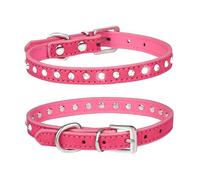 haoyueer Bonito collar de gamuza elegante y deslumbrante con diamantes de imitación de 1 fila, con cristales brillantes, para mascotas, gatos, perros, cachorros, (M, rosa intenso)