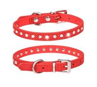 haoyueer Bonito collar de piel de ante elegante y deslumbrante, 1 fila de diamantes de imitación de cristal con joyas pequeñas para mascotas, gatos, perros, cachorros, (M, rojo)