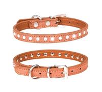 haoyueer Bonito collar de piel de ante elegante y deslumbrante, 1 fila de diamantes de imitación de cristal con joyas pequeñas para mascotas, gatos, perros, cachorros, (S, marrón)