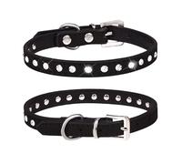 haoyueer Bonito collar de piel de ante elegante y deslumbrante con 1 fila de diamantes de imitación de cristal para mascotas, gatos, perros, cachorros, (S, negro)