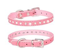 haoyueer Bonito collar de piel de ante elegante y deslumbrante con 1 hilera de diamantes de imitación de cristal con joyas pequeñas para mascotas y gatos, perro y cachorro, (M, rosa)