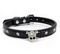 haoyueer Bonito y deslumbrante diseño de calavera con diamantes de imitación de piel de imitación para perro pequeño y gato collar para cachorro... (M, negro)