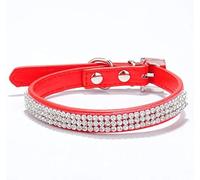 haoyueer Bonito y deslumbrante y elegante piel sintética con diamantes de imitación de cristal con joyas para mascotas y gatos y cachorros... (M, rojo)