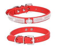 haoyueer Bonito y deslumbrante y elegante piel sintética con diamantes de imitación de cristal con joyas para mascotas, gatos, perritos y perros... (M, rojo-1)
