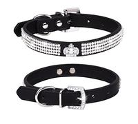 haoyueer Bonito y deslumbrante y elegante piel sintética con diamantes de imitación de cristal con joyas para mascotas, gatos, perros, cachorros... (S, negro-1)