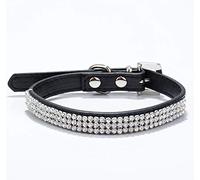 haoyueer Bonito y deslumbrante y elegante piel sintética con diamantes de imitación de cristal con joyas para mascotas, gatos y perros... (S, negro)