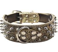 haoyueer Collar de cuero con pinchos para perro, remaches de bala, tachonados, 2 pulgadas de ancho, elegantes collares de cuero para perros medianos y grandes, Pitbull (marrón dorado, S)