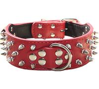 haoyueer Collar de cuero para perro con pinchos, remaches de bala de 5 cm de ancho, elegantes collares de cuero para perros medianos y grandes, Pitbull … (M, rojo)