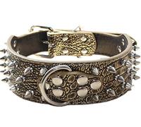 haoyueer Collar de cuero para perro con pinchos, remaches de bala tachonados, 2 pulgadas de ancho, elegantes collares de cuero para perros medianos y grandes, Pitbull … (L, marrón dorado)