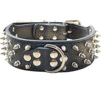haoyueer Collar de Cuero para Perro con Pinchos, Remaches de Bala tachonados, 2 Pulgadas de Ancho, Elegantes Collares de Cuero para Perros medianos y Grandes, Pitbull … (L, Negro)