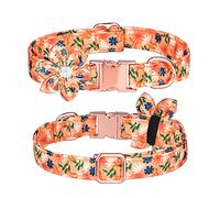 haoyueer Collar de perro, collar de perro con diamantes de imitación, collar de perro con patrón floral, collar de perro lindo con diamantes de imitación desmontables para perros pequeños, medianos y grandes (flores naranjas, M)