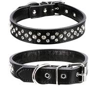 haoyueer Collar de perro con diamantes de imitación, ajustable, lindo, deslumbrante, de cuero suave, collar de perro con diamantes de cristal para mascotas, collar de cachorro (L, negro)