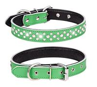 haoyueer Collar de perro con diamantes de imitación, ajustable, lindo, deslumbrante, de cuero suave, collar de perro con diamantes de cristal para mascotas, collar de cachorro (L, verde)