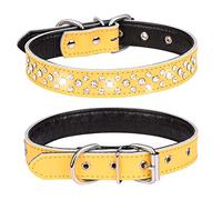 haoyueer Collar de perro con diamantes de imitación, ajustable, lindo, deslumbrante, de cuero suave, collar de perro con diamantes de cristal para mascotas (S, amarillo)