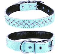 haoyueer Collar de perro con diamantes de imitación, ajustable, lindo, deslumbrante, de cuero suave, collar de perro con diamantes de cristal para mascotas (S, azul claro)