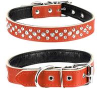 haoyueer Collar de perro con diamantes de imitación, ajustable, lindo, deslumbrante, de cuero suave, collar de perro con diamantes de cristal para mascotas, collar de cachorro (L, marrón)