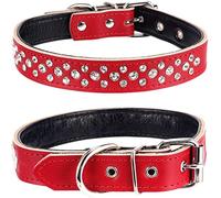 haoyueer Collar de perro con diamantes de imitación, ajustable, lindo, deslumbrante, de cuero suave, collar de perro con diamantes de cristal para mascotas, collar de cachorro (M, rojo)