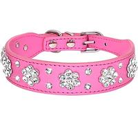 haoyueer Collar de perro con diamantes de imitación, bonito collar de piel sintética con diamantes de imitación, tamaño pequeño, mediano y grande (L, rosa intenso)