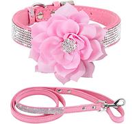 haoyueer Collar de perro con diamantes de imitación, bonito y brillante piel de ante suave para perro, gato, collar de diamantes de imitación, correa de cristal de diamante para mascotas (S, rosa-6)