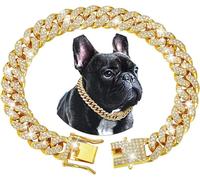 haoyueer Collar de perro con diamantes de imitación brillantes, collar de metal con eslabones cubanos, collares para gatos pequeños, medianos y grandes (dorado, 16 pulgadas)