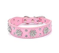 haoyueer Collar de perro con diamantes de imitación, collar de piel sintética con diamantes de imitación, tamaño pequeño, mediano y grande (L, rosa)