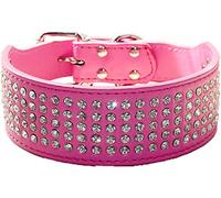 Haoyueer - Collar de perro con diamantes de imitación de 5 filas de cristal brillante, deslumbrante, elegante, elegante, de piel sintética para perros medianos y grandes
