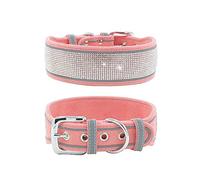 haoyueer Collar de Perro con Diamantes de imitación, Deslumbrante Ante Suave y Reflectante, Collar de Diamante de Cristal para Perros medianos y Grandes (S: 12-15 Pulgadas, Rosa)