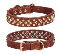 haoyueer Collar de perro con pinchos, de piel sintética suave, con remaches, tachuelas, collar ajustable para cachorros (S, marrón)