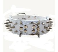 haoyueer Collar de Perro con Tachuelas afiladas de 5 cm de Ancho, Elegantes Collares de Cuero para Perros medianos y Grandes, Pitbull, Labrador, Boxer Rottweiler, Pastor alemán... (M, Blanco)