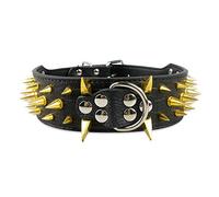 haoyueer Collar de perro con tachuelas afiladas de 5 cm de ancho, elegantes collares de cuero para perros medianos y grandes, Pitbull, labrador, Boxer Rottweiler, pastor alemán... (S, negro-2)