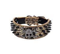 haoyueer Collar de perro con tachuelas afiladas de 5 cm de ancho, elegantes collares de piel para perros medianos y grandes Pitbull, labrador, boxeador Rottweiler pastor alemán