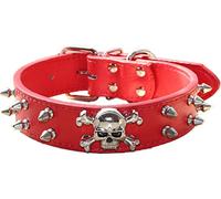 haoyueer Collar de perro de cuero con pinchos - 2 filas de remaches de bala tachonados de piel sintética - Accesorios geniales para mascotas de calavera para perros medianos y grandes... (L, rojo)