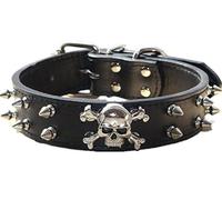 haoyueer Collar de Perro de Cuero con Pinchos, 2 Filas de Remaches de Bala tachonados, Piel sintética, Accesorios geniales para Mascotas de Calavera para Perros medianos y Grandes (M, Negro)