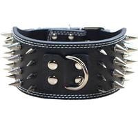 haoyueer Collar de Perro de Cuero con Tachuelas afiladas de 3 Pulgadas para Entrenamiento, Deportes, Caminar, Mediano, Grande, XL, para Pitbull, Labrador, Boxer (L, Negro)
