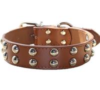 haoyueer Collar de perro de cuero de 1.2 pulgadas de ancho con tachuelas para razas medianas y grandes Pitbull Terrier (M, marrón)