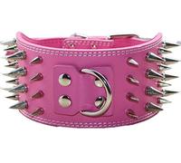 haoyueer Collar de perro de piel con tachuelas afiladas de 3 pulgadas para entrenamiento, deportes, caminar, mediano, grande, XL, para Pitbull, labrador, boxeador (L, rosa caliente)